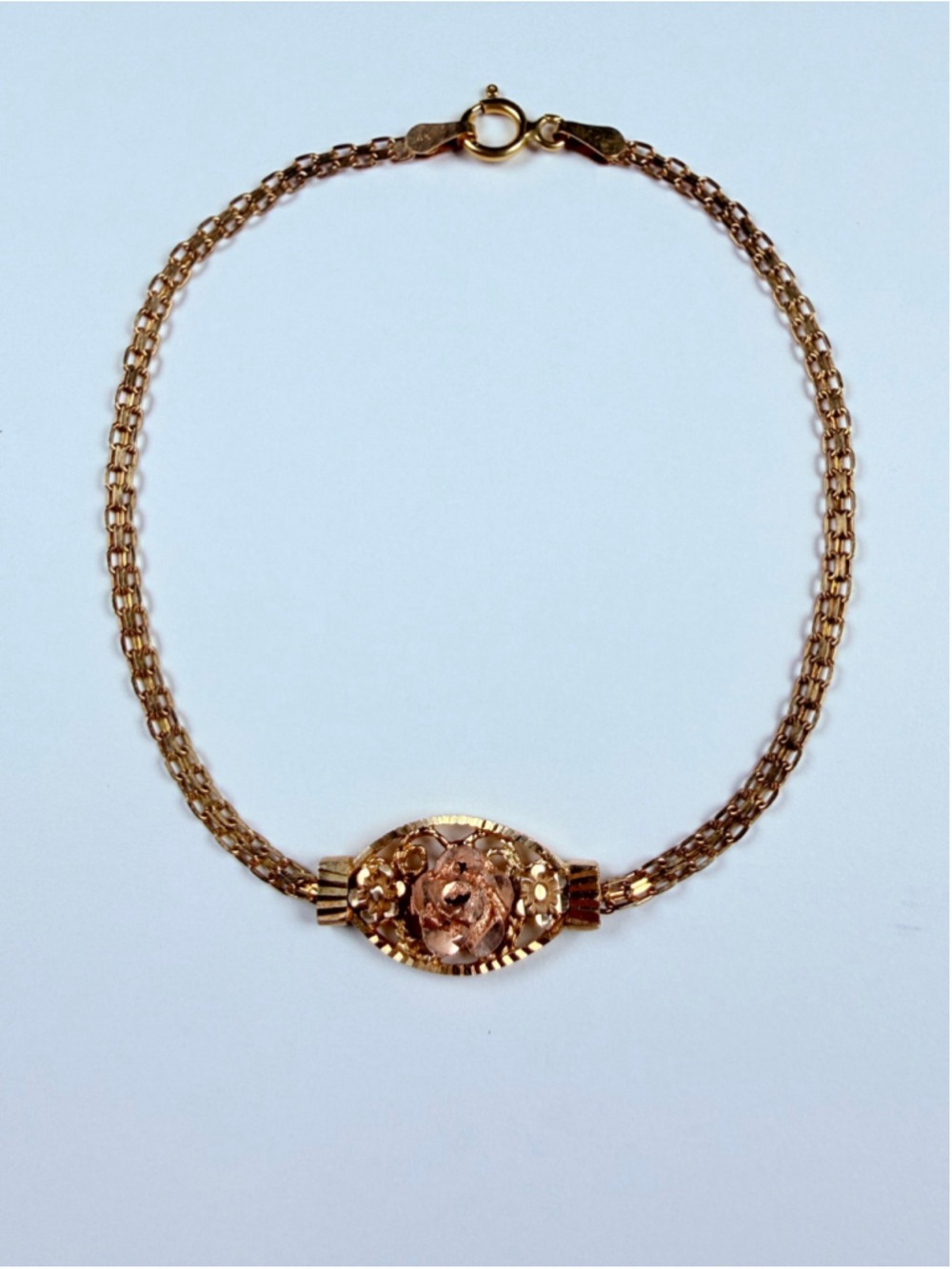 14K Two Tone Solid Gold Floral Flower Rose Black Hills Style Bismark Bracelet